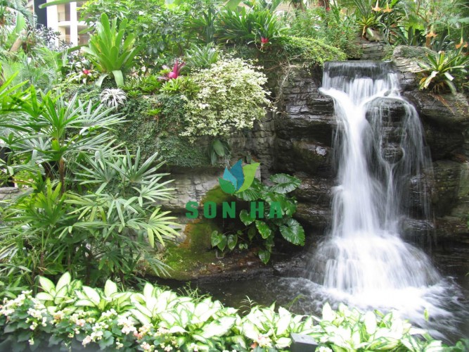 tiểu cảnh thác nước tại sân vườn